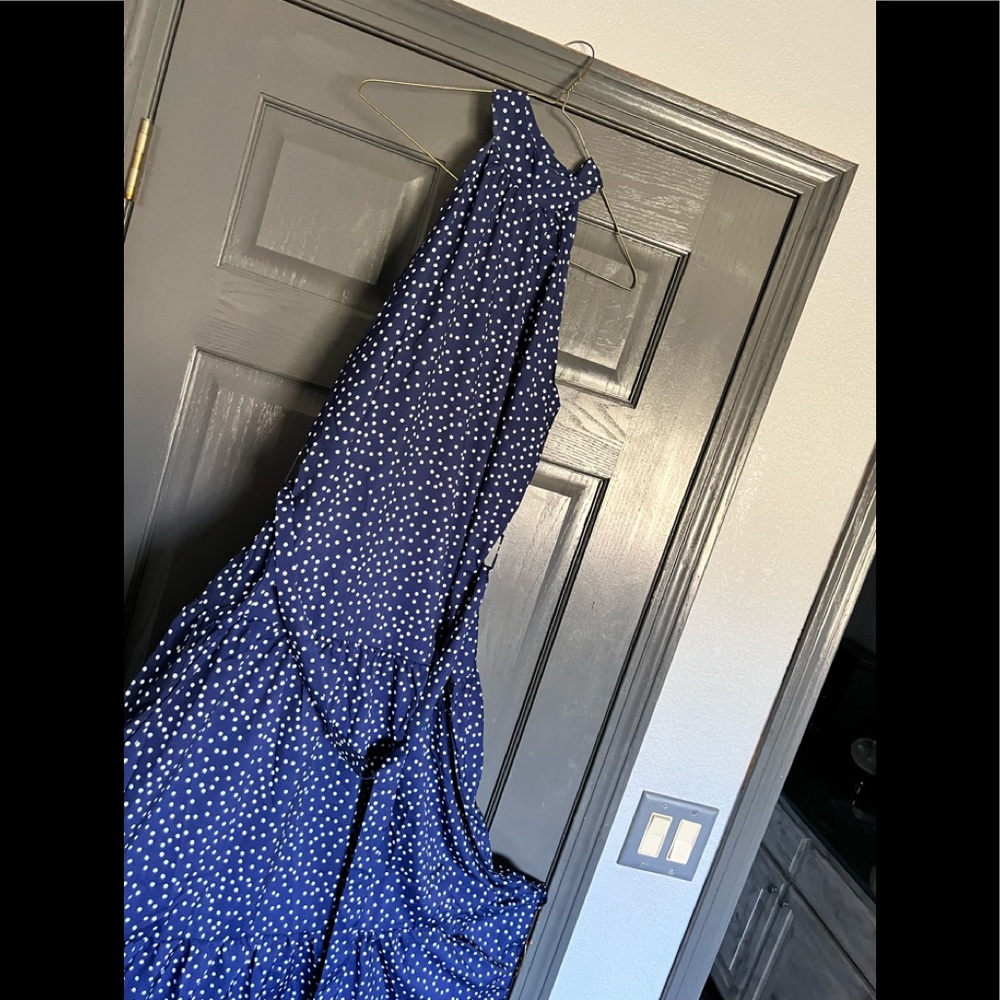 Summer Blue white polka dot dress w belt